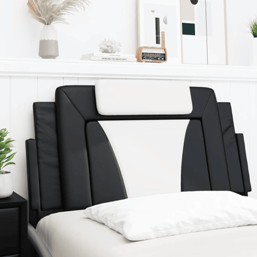 Almofadão de Cabeceira - Cabeceira de cama 100 cm couro artificial preto e branco