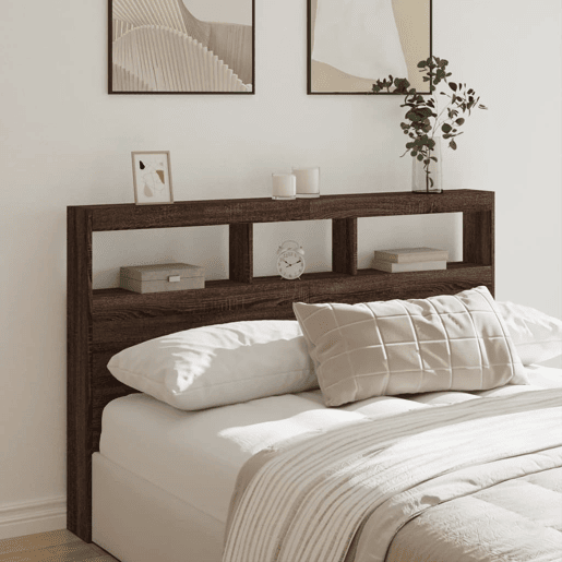 Armário Cabeceira - Cabeceira de cama c luzes LED 160x17x102 cm carvalho castanho