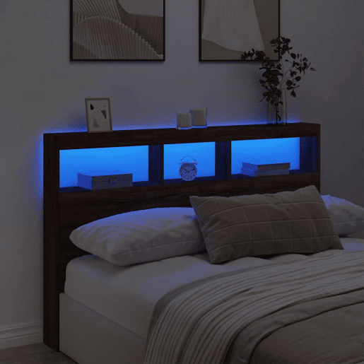 Armário Cabeceira - Cabeceira de cama c luzes LED 160x17x102 cm carvalho castanho