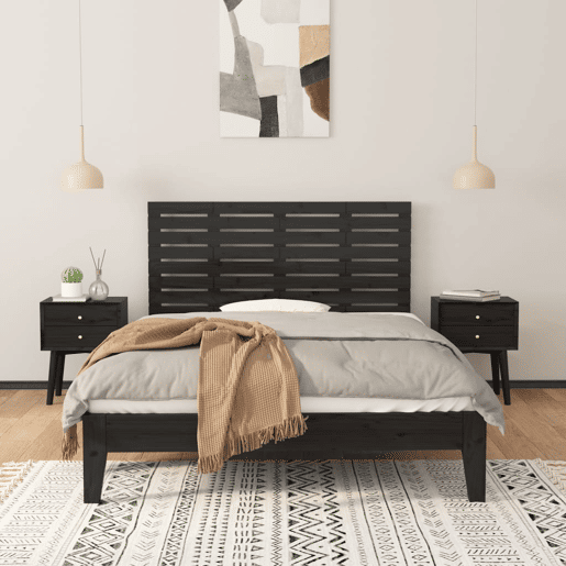 Cabeceira - Cabeceira de cama de parede 126x3x63 cm madeira de pinho maciça preto