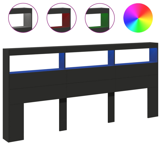 Armário de Cabeceira - Cabeceira de cama com luzes LED 220x17x102 cm preto