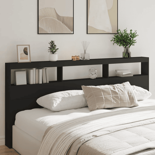 Armário de Cabeceira - Cabeceira de cama com luzes LED 220x17x102 cm preto