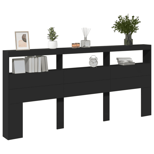 Armário de Cabeceira - Cabeceira de cama com luzes LED 220x17x102 cm preto