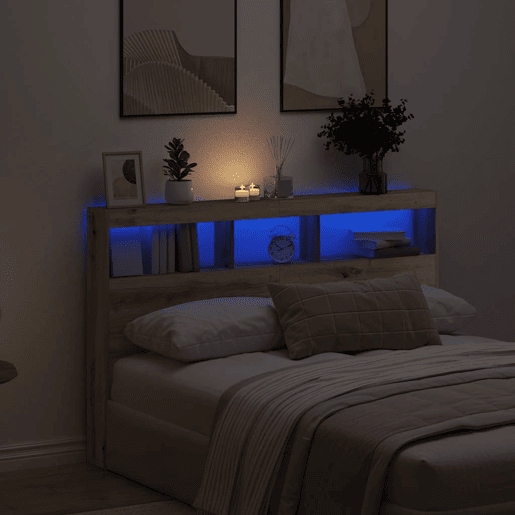 Armário Cabeceira - Cabeceira de cama c luzes LED 160x17x102 cm carvalho artisiano