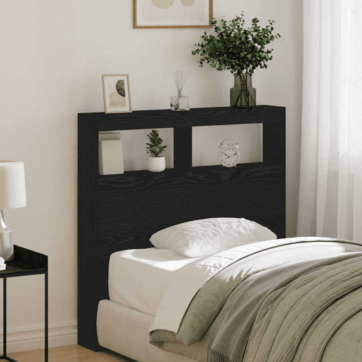 Armário Cabeceira - Cabeceira de cama c luzes LED 100x17x102 cm carvalho preto