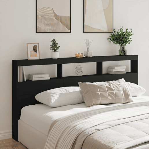 Armário de Cabeceira - Cabeceira de cama com luzes LED 200x17x102 cm preto