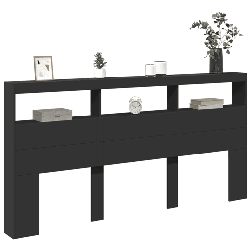 Armário de Cabeceira - Cabeceira de cama com luzes LED 200x17x102 cm preto