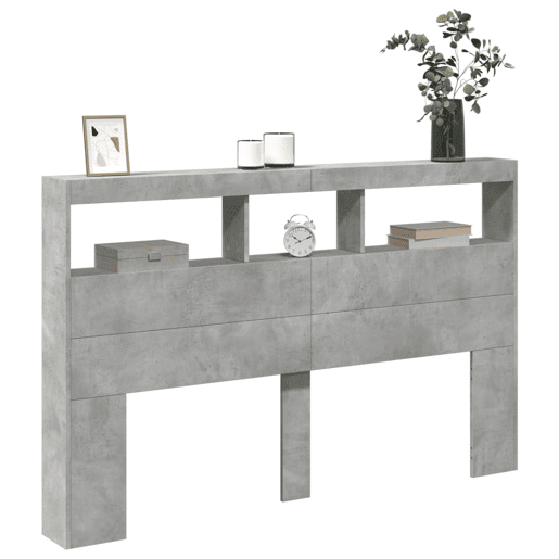 Armário de Cabeceira - Cabeceira de cama c luzes LED 160x17x102cm cinzento cimento