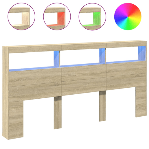 Armário de Cabeceira - Cabeceira de cama c luzes LED 200x17x102 cm carvalho sonoma