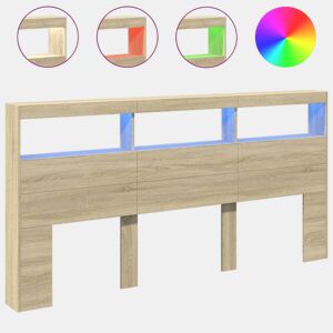 Armário de Cabeceira - Cabeceira de cama c luzes LED 200x17x102 cm carvalho sonoma