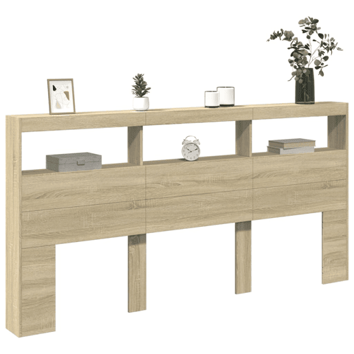 Armário de Cabeceira - Cabeceira de cama c luzes LED 200x17x102 cm carvalho sonoma