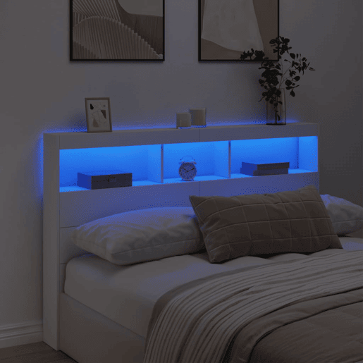 Armário de Cabeceira - Cabeceira de cama com luzes LED 160x17x102 cm branco