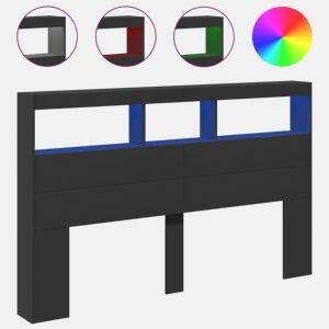Armário de Cabeceira - Cabeceira de cama com luzes LED 160x17x102 cm preto
