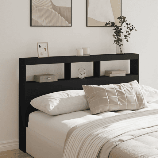 Armário de Cabeceira - Cabeceira de cama com luzes LED 160x17x102 cm preto