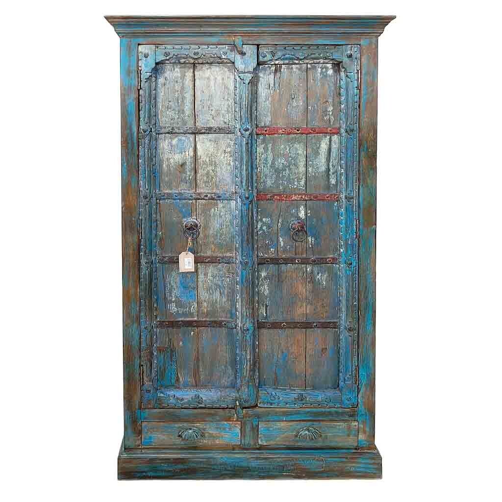 Armario de madera artesanal azul 91x38x188h