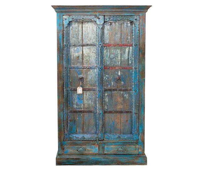 Armario de madera artesanal azul 91x38x188h