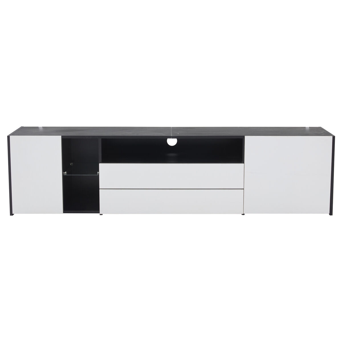 mueble tv 180x40x45 cm - tv lowboard con led 2 cajones y 2 armarios - blanco y negro