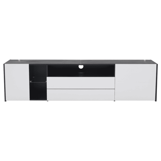 Móvel de TV 180x40x45 cm - TV Lowboard com LED, 2 gavetas e 2 armários - Branco e Preto