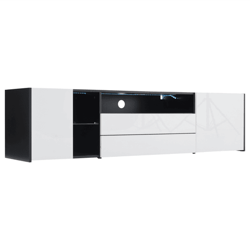 Móvel de TV 180x40x45 cm - TV Lowboard com LED, 2 gavetas e 2 armários - Branco e Preto