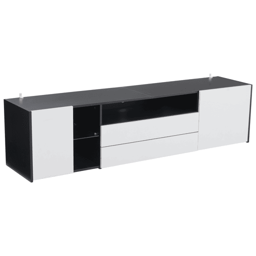 Móvel de TV 180x40x45 cm - TV Lowboard com LED, 2 gavetas e 2 armários - Branco e Preto