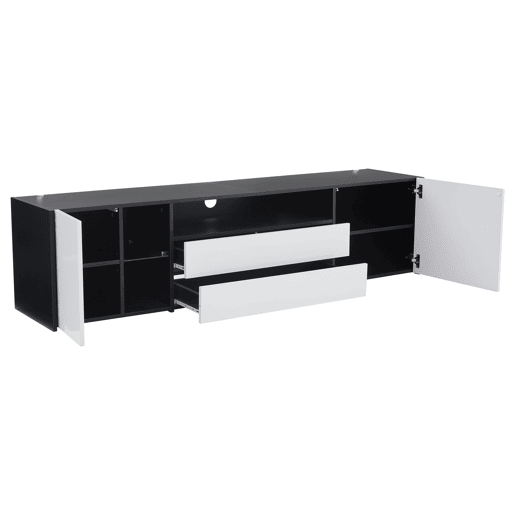 Móvel de TV 180x40x45 cm - TV Lowboard com LED, 2 gavetas e 2 armários - Branco e Preto