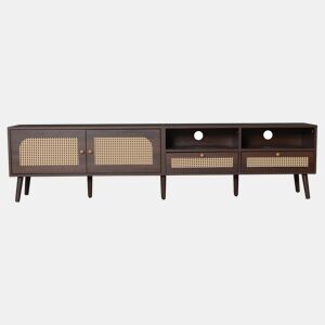 Móvel para TV 200x37x49,5 cm - Com 2 portas de rattan, 2 gavetas, Lowboard com 8 pés - Castanho