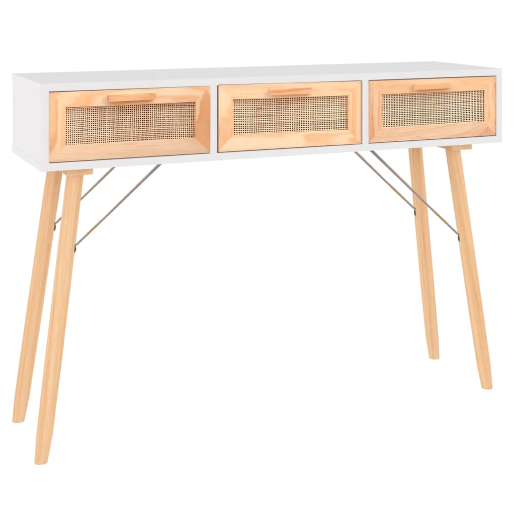 Mesa consola - mesa de entrada madera pino maciza ratán natural 105x30x75 cm