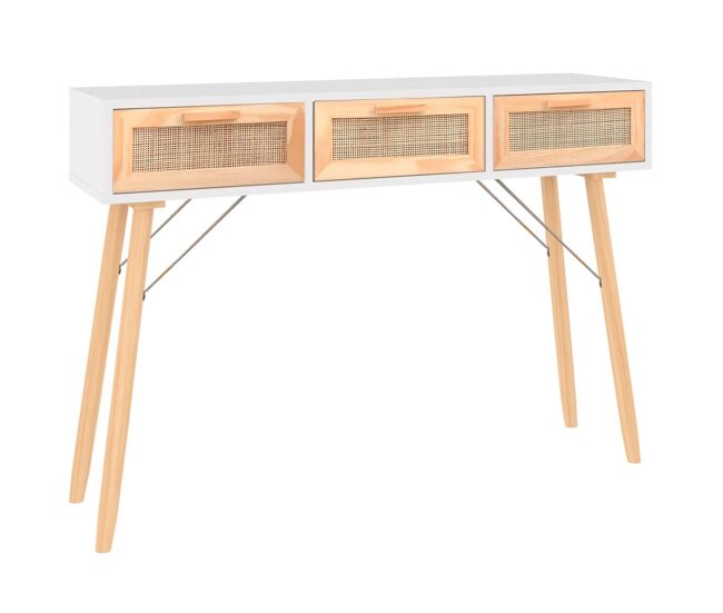 Mesa consola - mesa de entrada madera pino maciza ratán natural 105x30x75 cm
