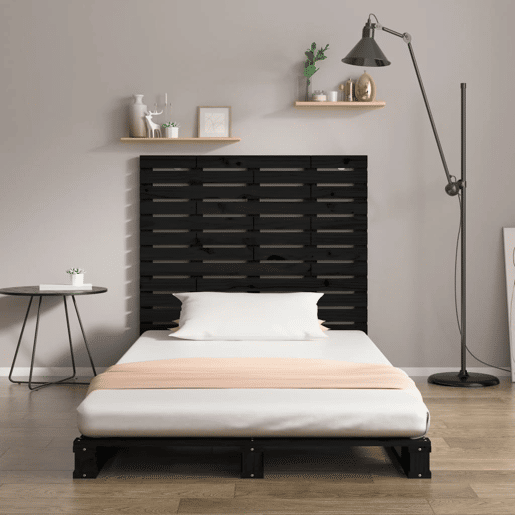 Cabeceira - Cabeceira de cama de parede 106x3x91,5 cm madeira de pinho maciça preto