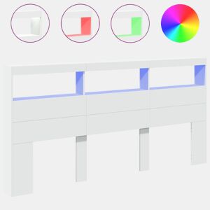 Armário de Cabeceira - Cabeceira de cama com luzes LED 200x17x102 cm branco