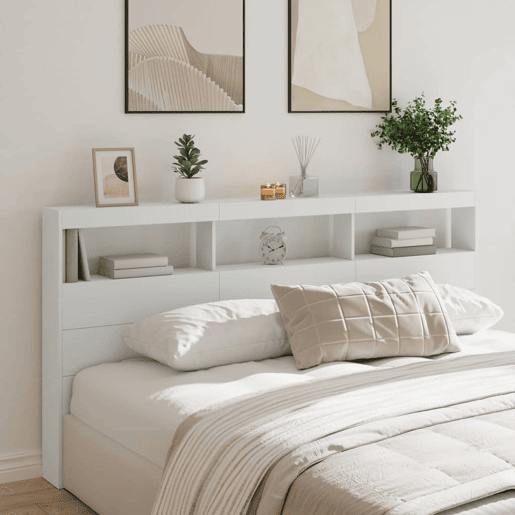 Armário de Cabeceira - Cabeceira de cama com luzes LED 200x17x102 cm branco