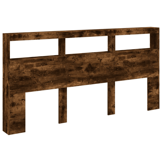 Armário de Cabeceira - Cabeceira de cama c luzes LED 200x17x102 cm carvalho fumado