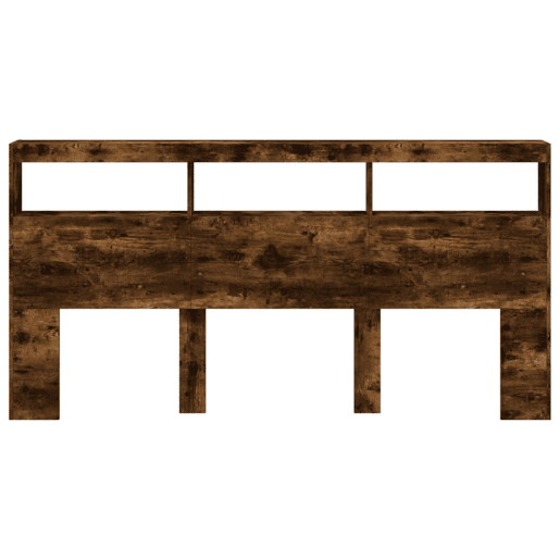 Armário de Cabeceira - Cabeceira de cama c luzes LED 200x17x102 cm carvalho fumado