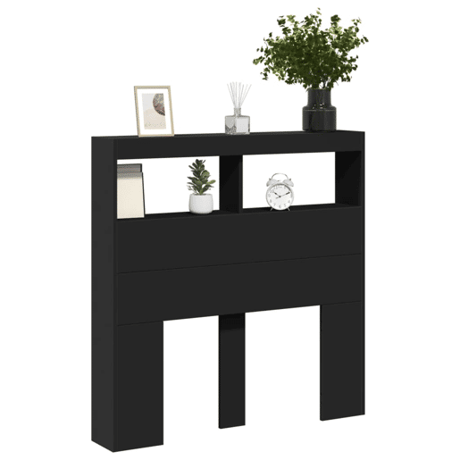 Armário de Cabeceira - Cabeceira de cama com luzes LED 100x17x102 cm preto