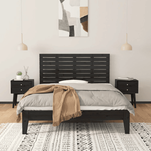Cabeceira - Cabeceira de cama de parede 146x3x63 cm madeira de pinho maciça preto