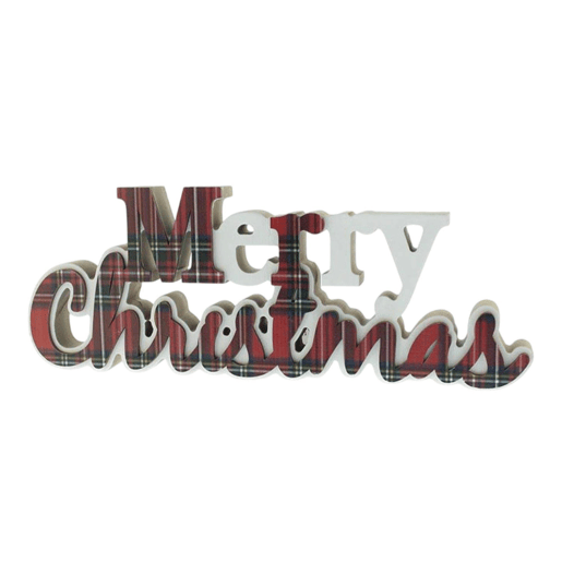 Placa decorativa Feliz Natal com design xadrez