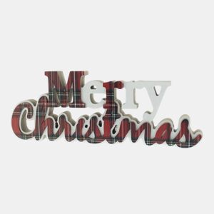 Placa decorativa Feliz Natal com design xadrez