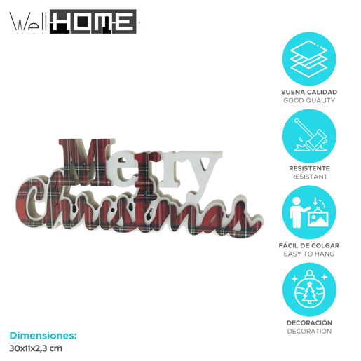 Placa decorativa Feliz Natal com design xadrez
