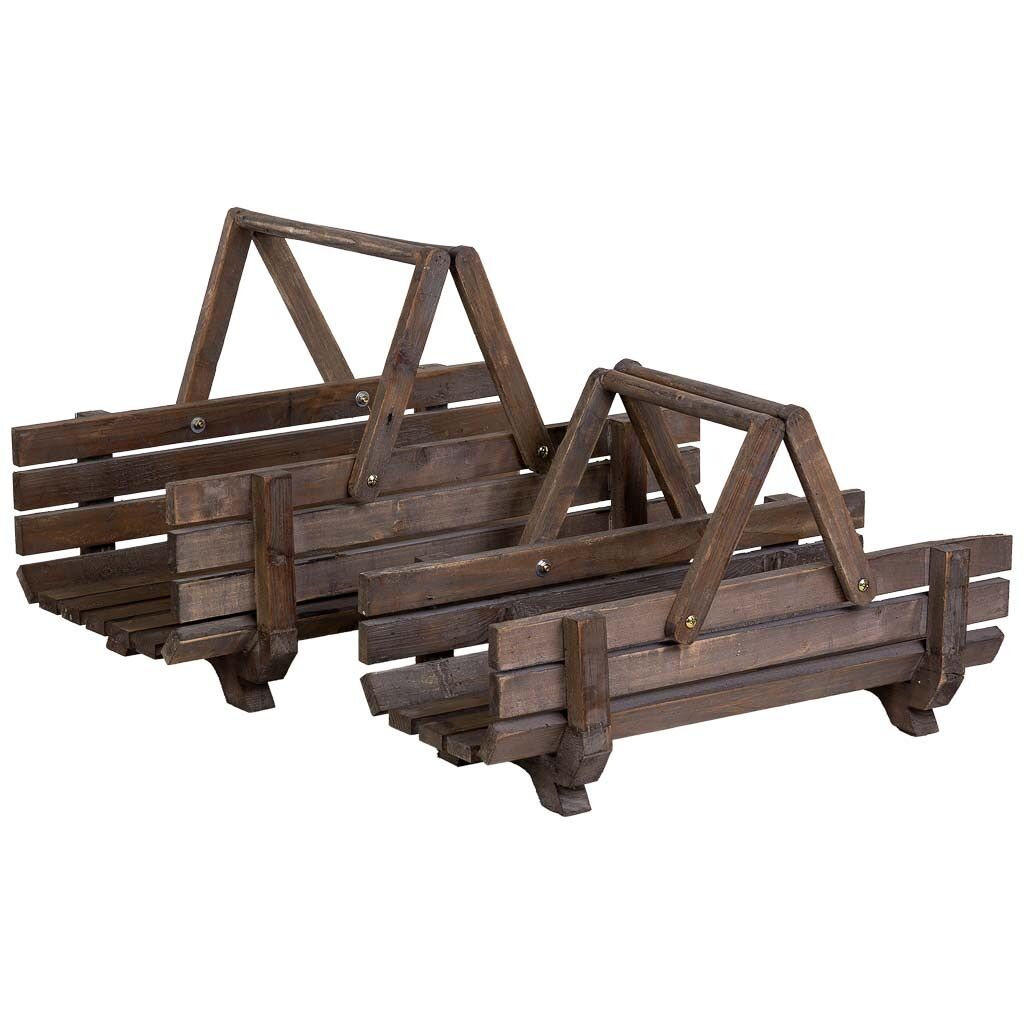 2 cestas de madera con asas abatibles