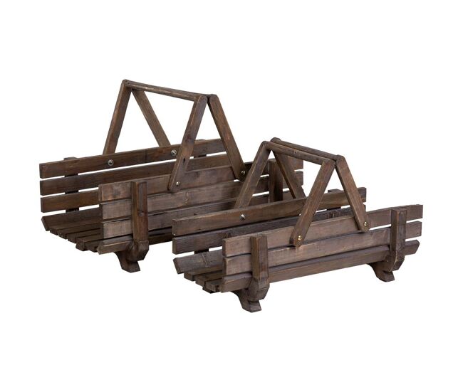 2 cestas de madera con asas abatibles 61.5x38x43h- 59x27x35.5h cm
