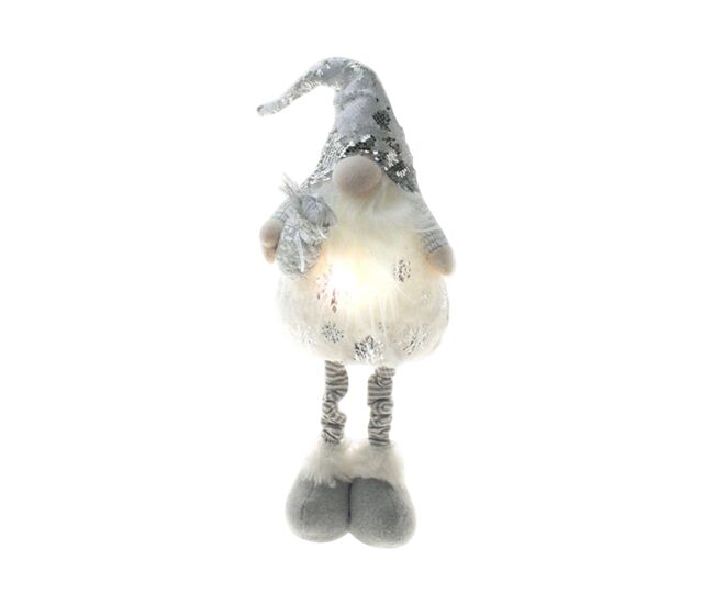Gnomo decorativo navideño en color plata h.54cm con luces led