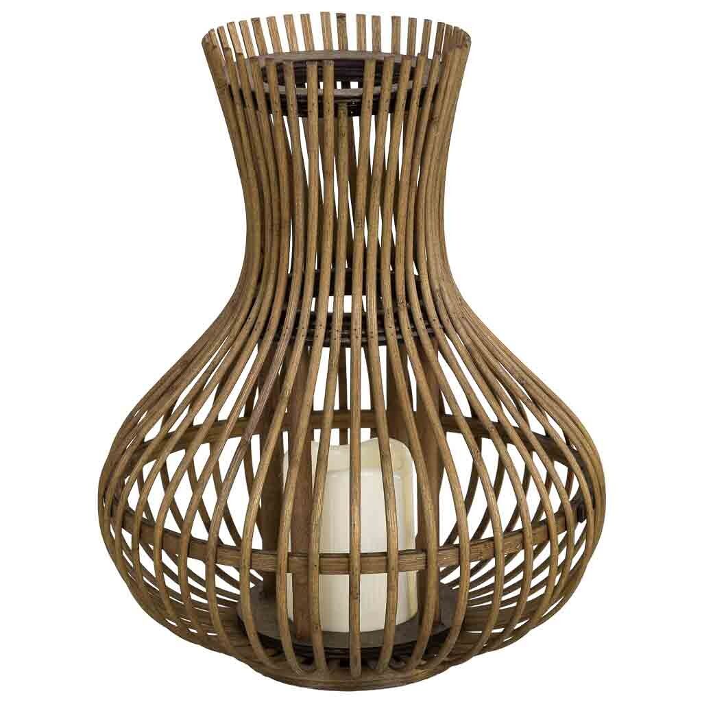 Portavelas de bambú con vela de led marrón, d29x35h cm