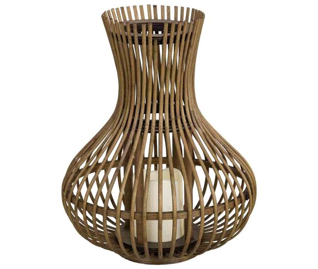 Portavelas de bambú con vela de led marrón, d29x35h cm