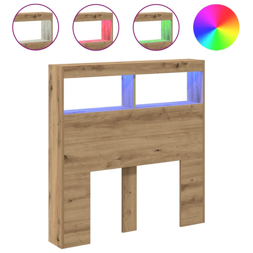 Armário Cabeceira - Cabeceira de cama c luzes LED 100x17x102 cm carvalho artisiano