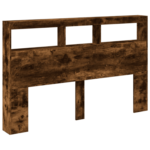 Armário de Cabeceira - Cabeceira de cama c luzes LED 160x17x102 cm carvalho fumado