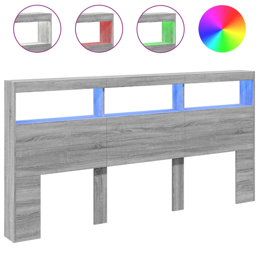 Armário de Cabeceira - Cabeceira de cama c luzes LED 200x17x102 cm cinzento sonoma