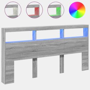 Armário de Cabeceira - Cabeceira de cama c luzes LED 200x17x102 cm cinzento sonoma