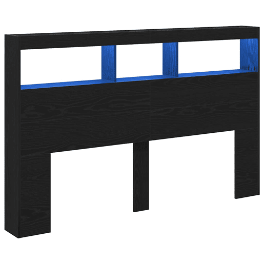 Armário Cabeceira - Cabeceira de cama c luzes LED 160x17x102 cm carvalho preto
