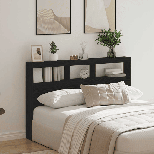 Armário Cabeceira - Cabeceira de cama c luzes LED 160x17x102 cm carvalho preto