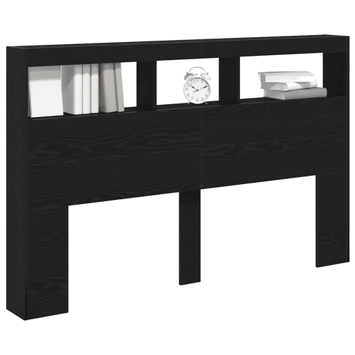 Armário Cabeceira - Cabeceira de cama c luzes LED 160x17x102 cm carvalho preto